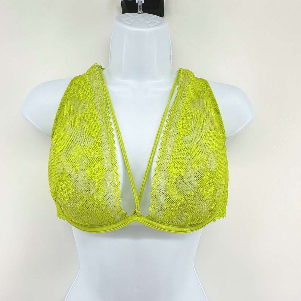 Savage X Fenty Lace Bra Intimate Lingerie Strappy Womens 36DD Neon Green